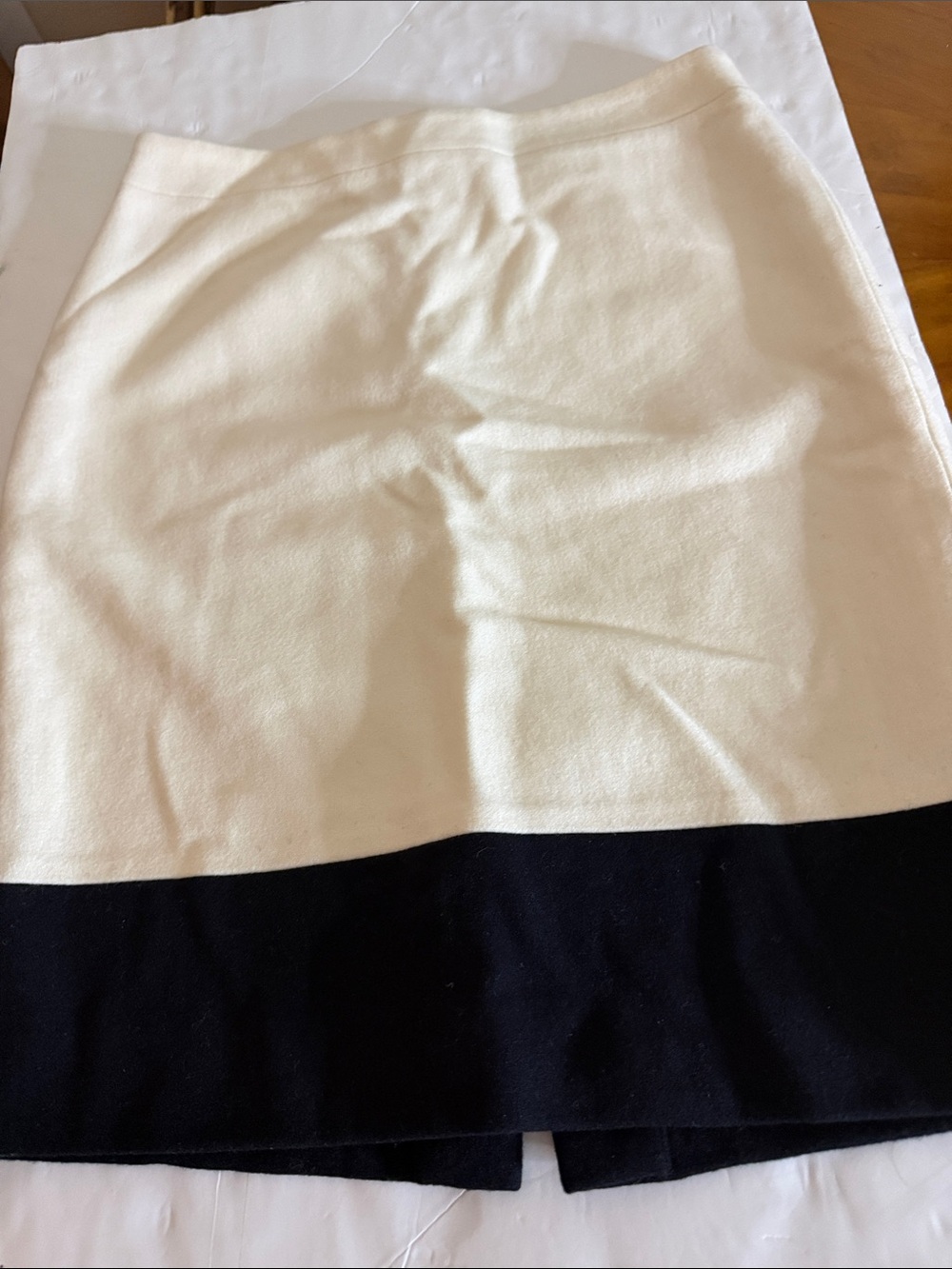 J. Crew Cream wool/viscose blend pencil Skirt with Black Hem